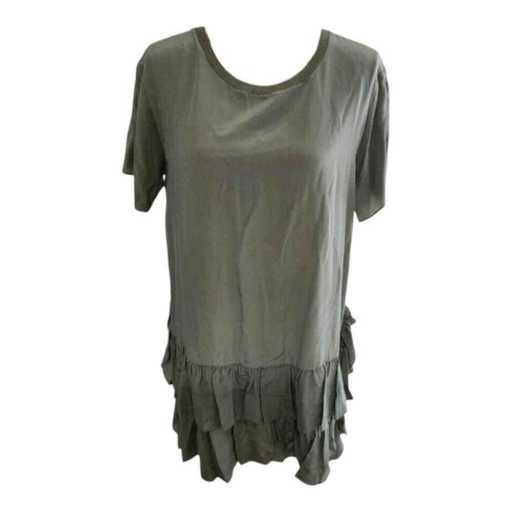 A loves‎ A Nordstrom moss green 100% silk ruffle shirt Mini dress size small